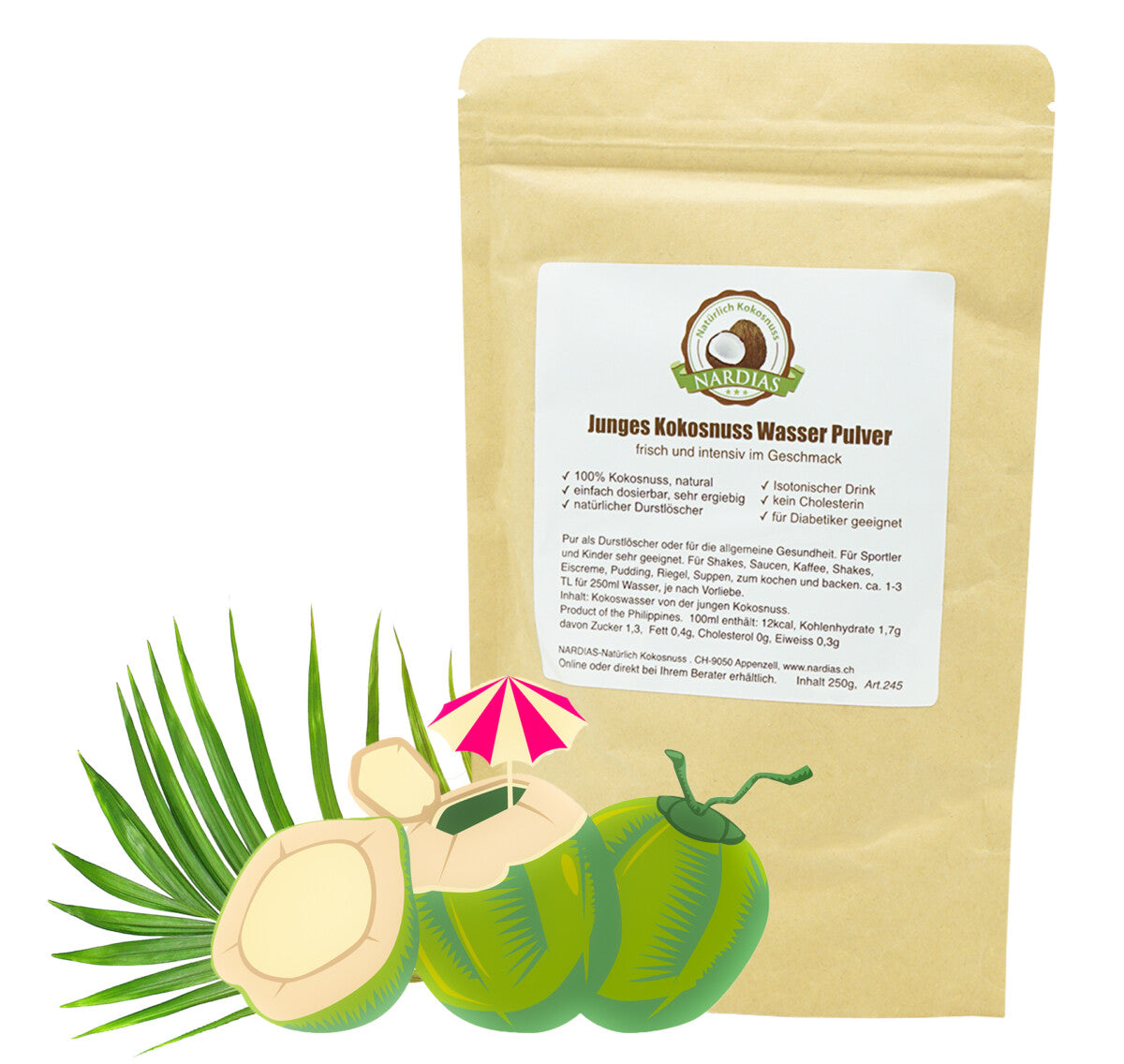 NARDIAS Junges Kokosnuss Wasser Pulver