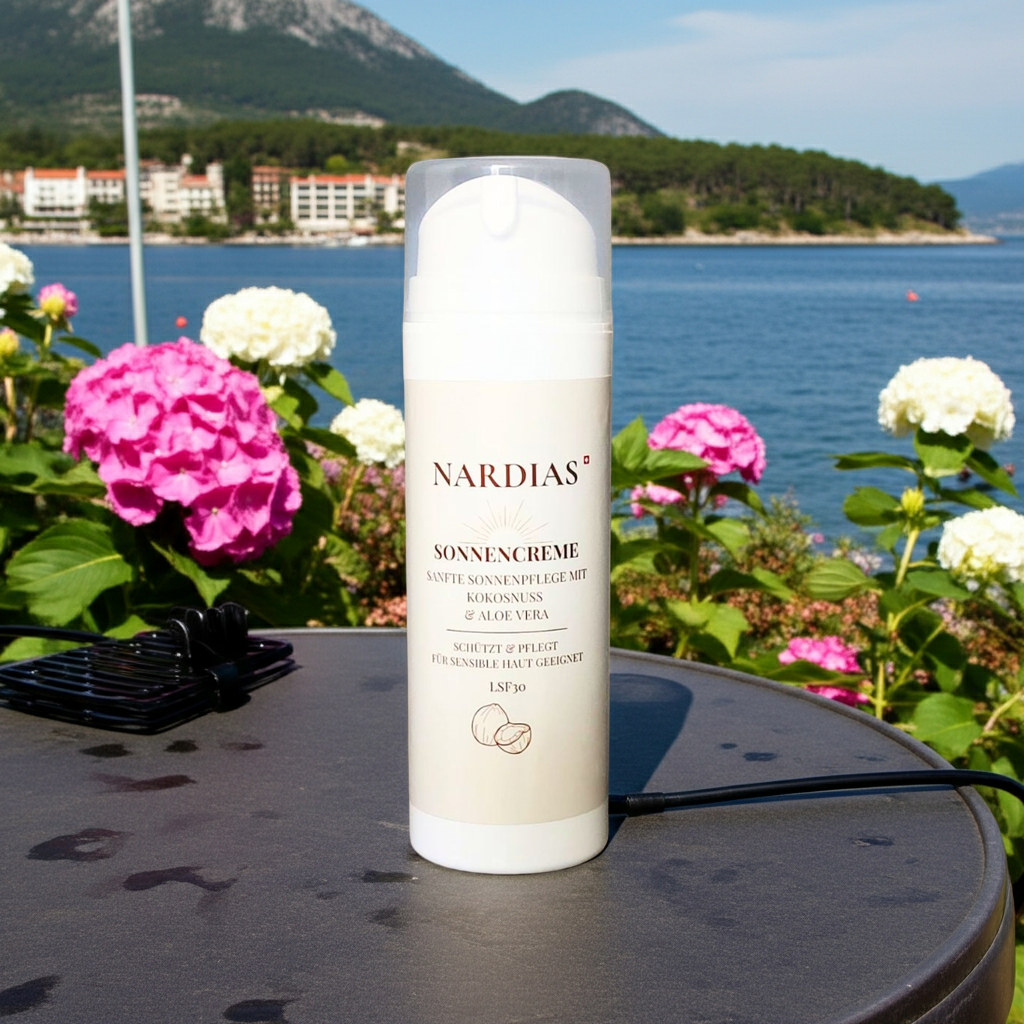 Kokos Sonnencreme LSF 30 mit Kokosöl ohne weissen Film | NARDIAS Airless Dispenser