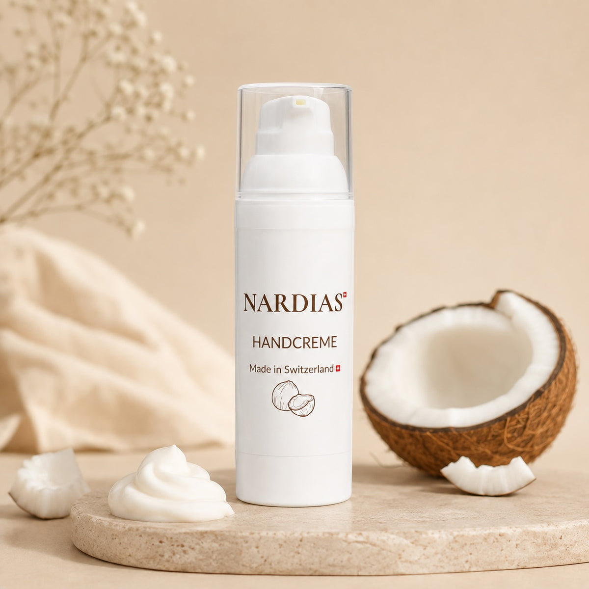 Pflegende Handcreme mit Kokosöl für trockene Hände | NARDIAS  | Airless 50ml