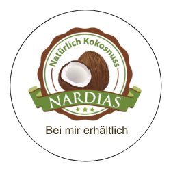 30x NARDIAS Aufkleber "Bei mir erhältlich" Art.W9 -weiss