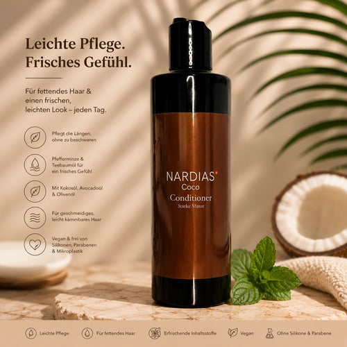 Haarspülung mit Pfefferminze und Kokosöl für fettige Haare | NARDIAS Strong Mint