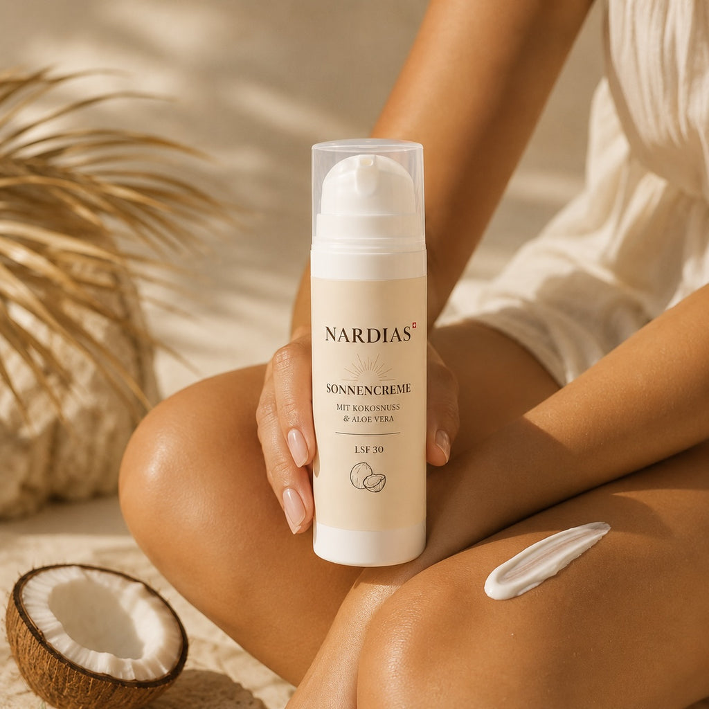 Kokos Sonnencreme LSF 30 mit Kokosöl ohne weissen Film | NARDIAS Airless Dispenser