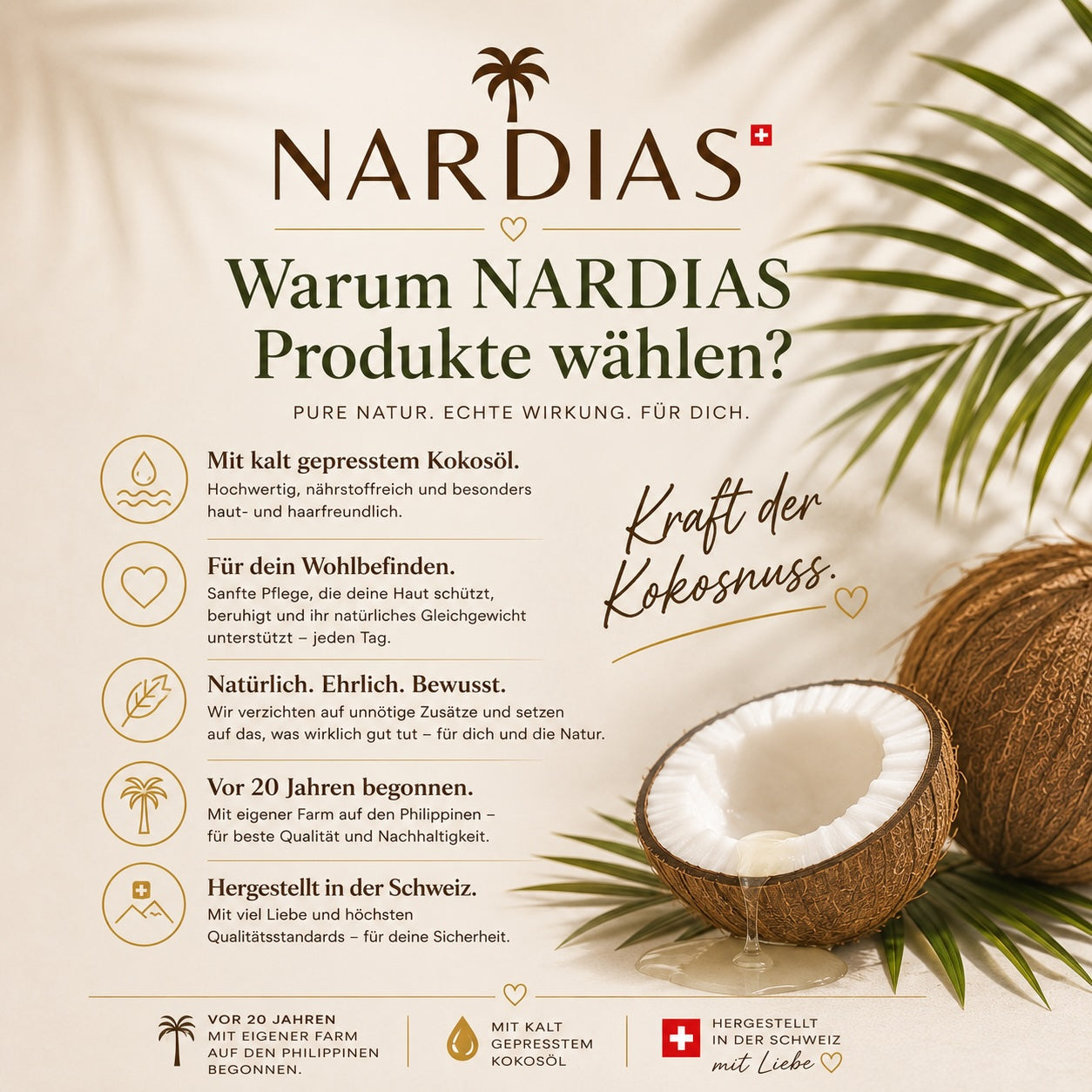 Kokos Sonnencreme LSF 30 mit Kokosöl ohne weissen Film | NARDIAS Airless Dispenser