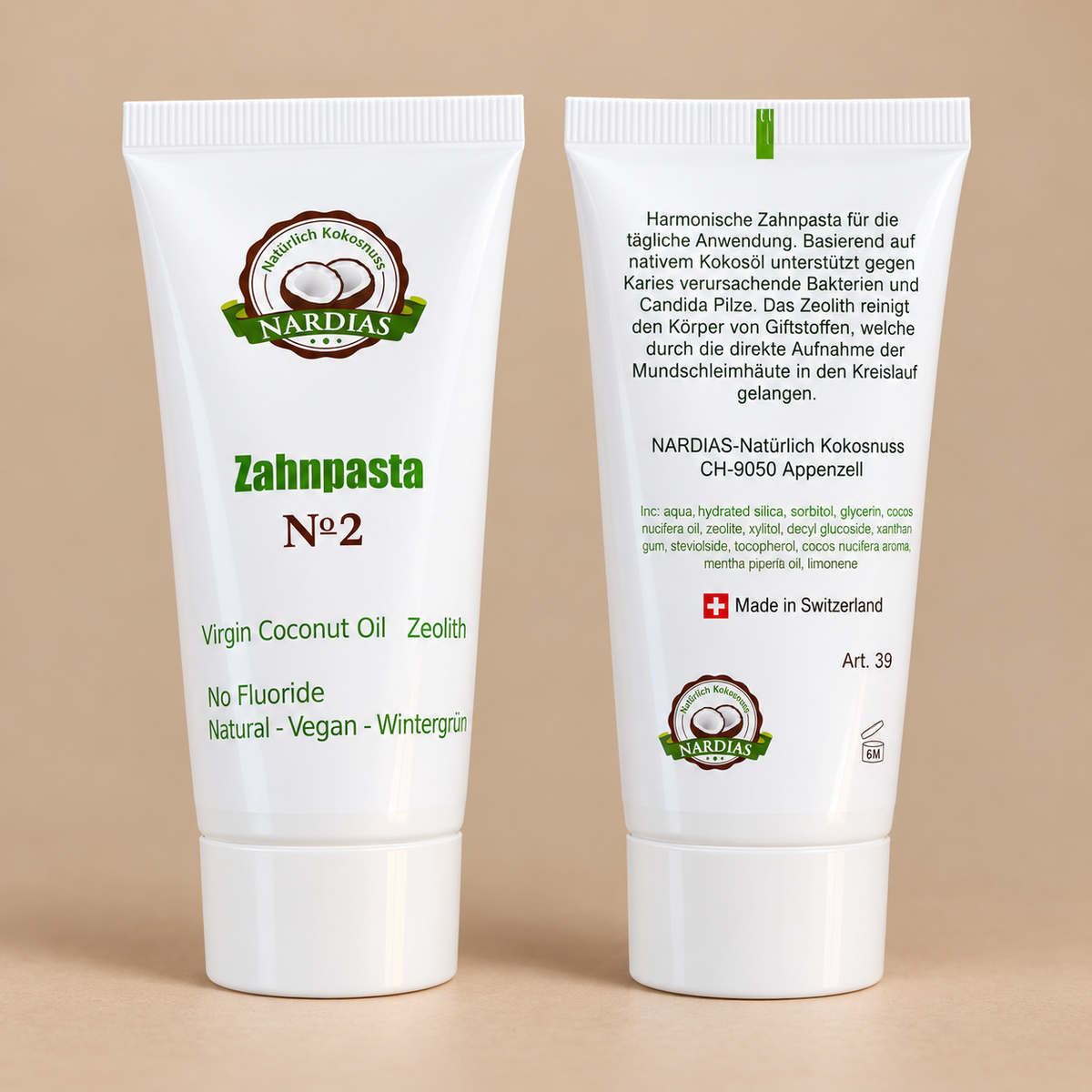 Fluoridfreie Zahnpasta mit Kokosöl und Wintergrün | NARDIAS No2 Reisegrösse 30 ml