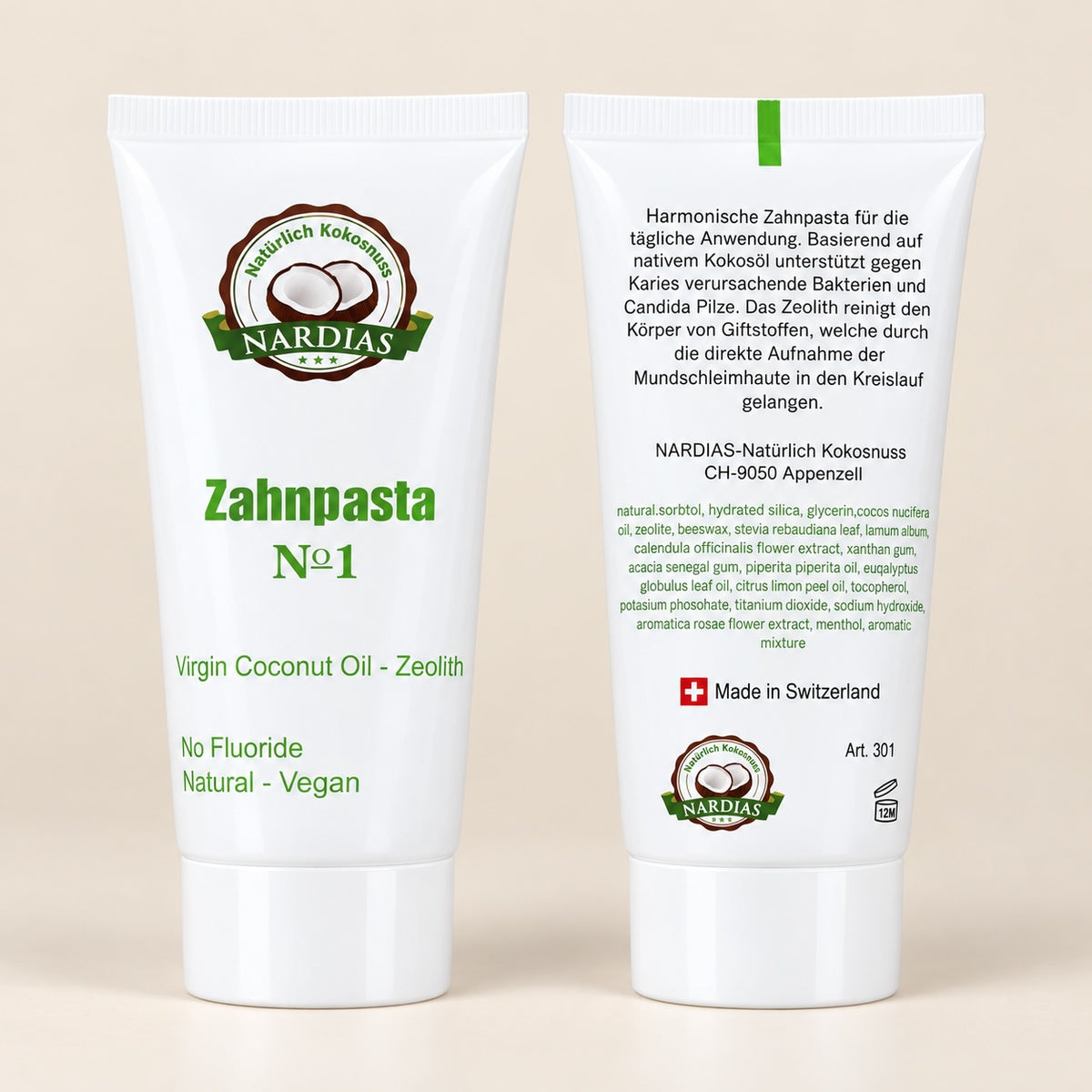 Natürliche Zahnpasta mit Kokosöl und Minze No1 | NARDIAS Reisegrösse 30 ml
